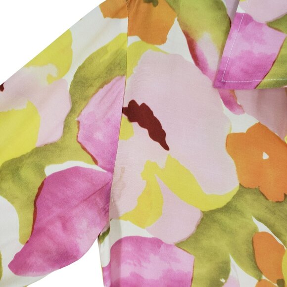 With Jean Pink Green Yellow Orange Floral Long Sleeve Button Front Collar Dress - Picture 9 of 16